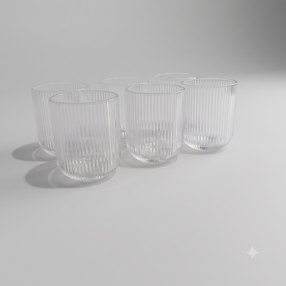Set de 6 Vasos de Cristal Transparente con Relieve – Elegancia para Agua, Refrescos y Cócteles