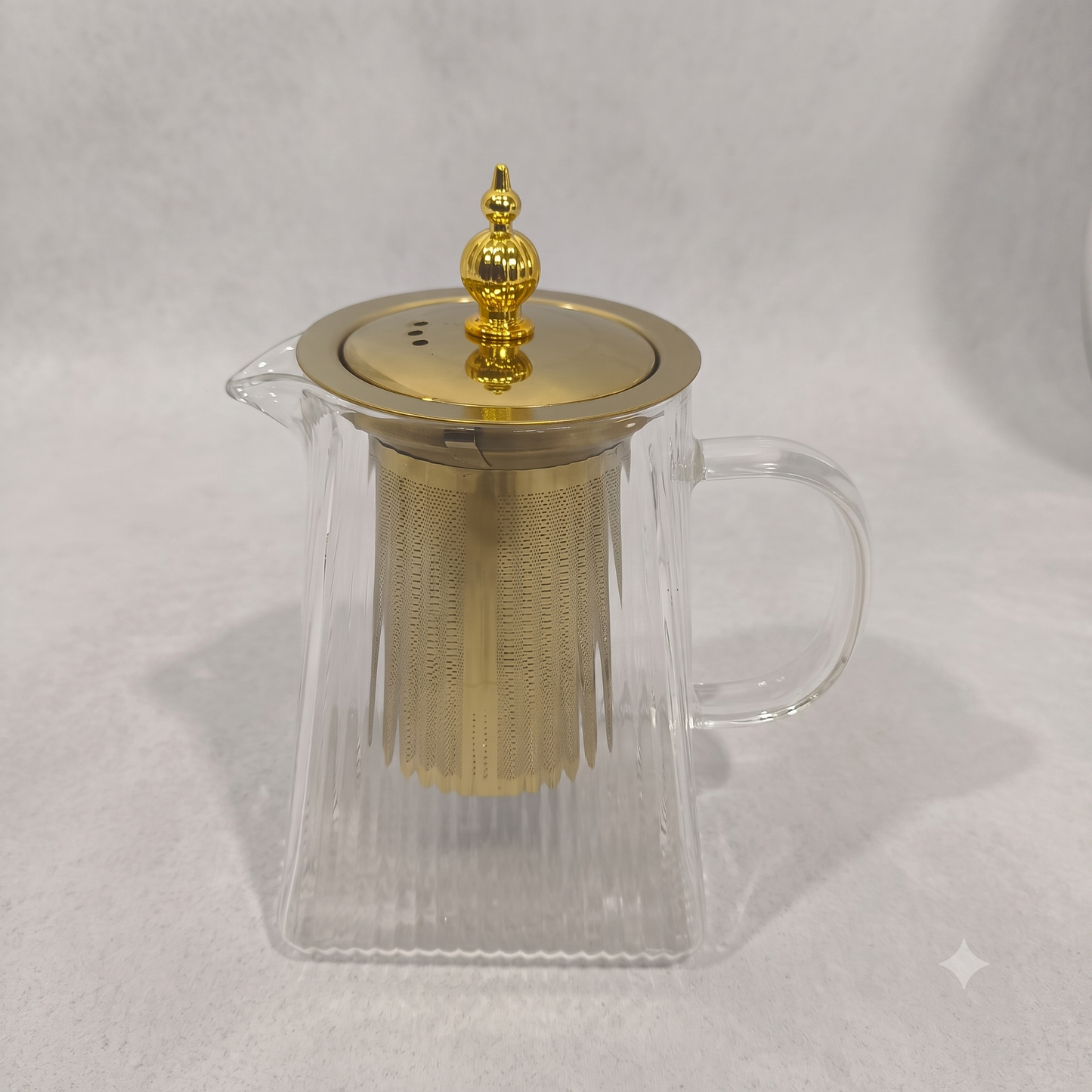 Tetera de Cristal con Filtro y Tapa Dorada-750mL