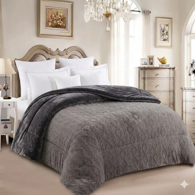 Quilt with Sheepskin Braided Model – 230 x 250 cm – DARK GREY COLOR