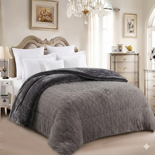 Edredón con TERCIOPELO Modelo Trenzas – 230 x 250 cm - COLOR GRIS OSCURO