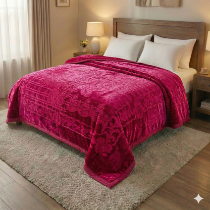 Manta de Felpa Color granate  - Extra Suave y Cálida para Invierno (200x230 cm, 4,5 kg)