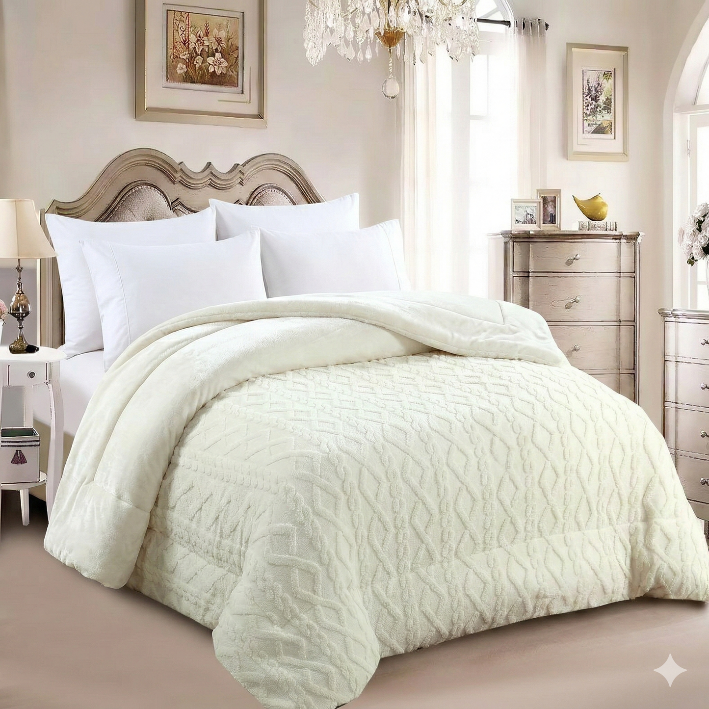 Colcha com Tranças de Pele de Carneiro Modelo – 230 x 250 cm – Cor Creme