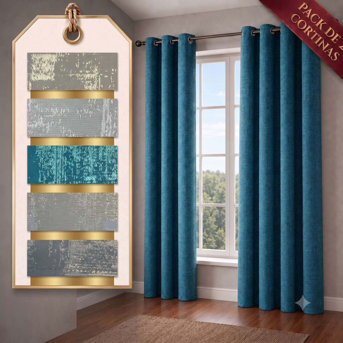 PACK X2 CORTINA JACQUARD MODELO CASERTA 140 x 240 CM