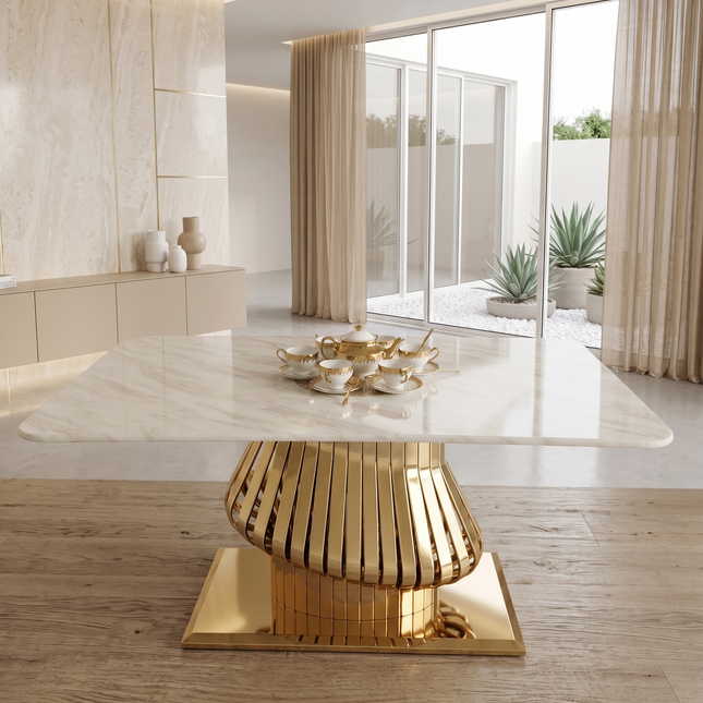 Mesa de Comedor de Diseño Contemporáneo - Mármol y Acero 160x90x75 Alta calidad