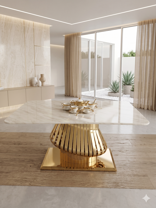 Mesa de Comedor de Diseño Contemporáneo - Mármol y Acero 160x90x75 Alta calidad
