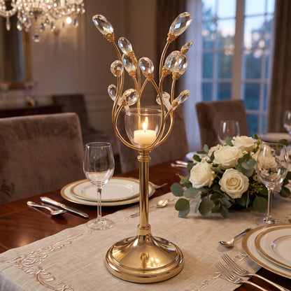 🕯️ Lustre Imperial Dourado com Detalhes em Cristal – 44 cm