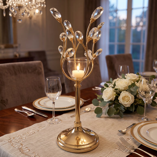 🕯️ Candelabro Imperial Dorado con Detalles de Cristal – 44 cm