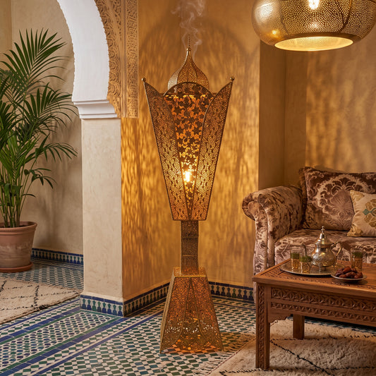 🕌 Incensário árabe dourado de 120 cm para instalação de pé – Decoração oriental de luxo