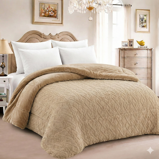 Quilt with Sheepskin Braided Model – 230 x 250 cm – Beige