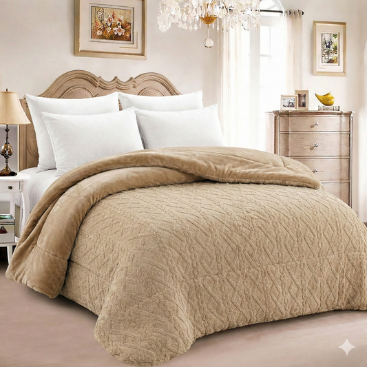 Edredón con TERCIOPELO Modelo Trenzas – 230 x 250 cm - COLOR BEIG