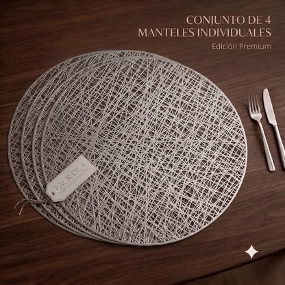 PACK X4 Manteles Individuales Redondos Calado Plateado – 38,5 cm