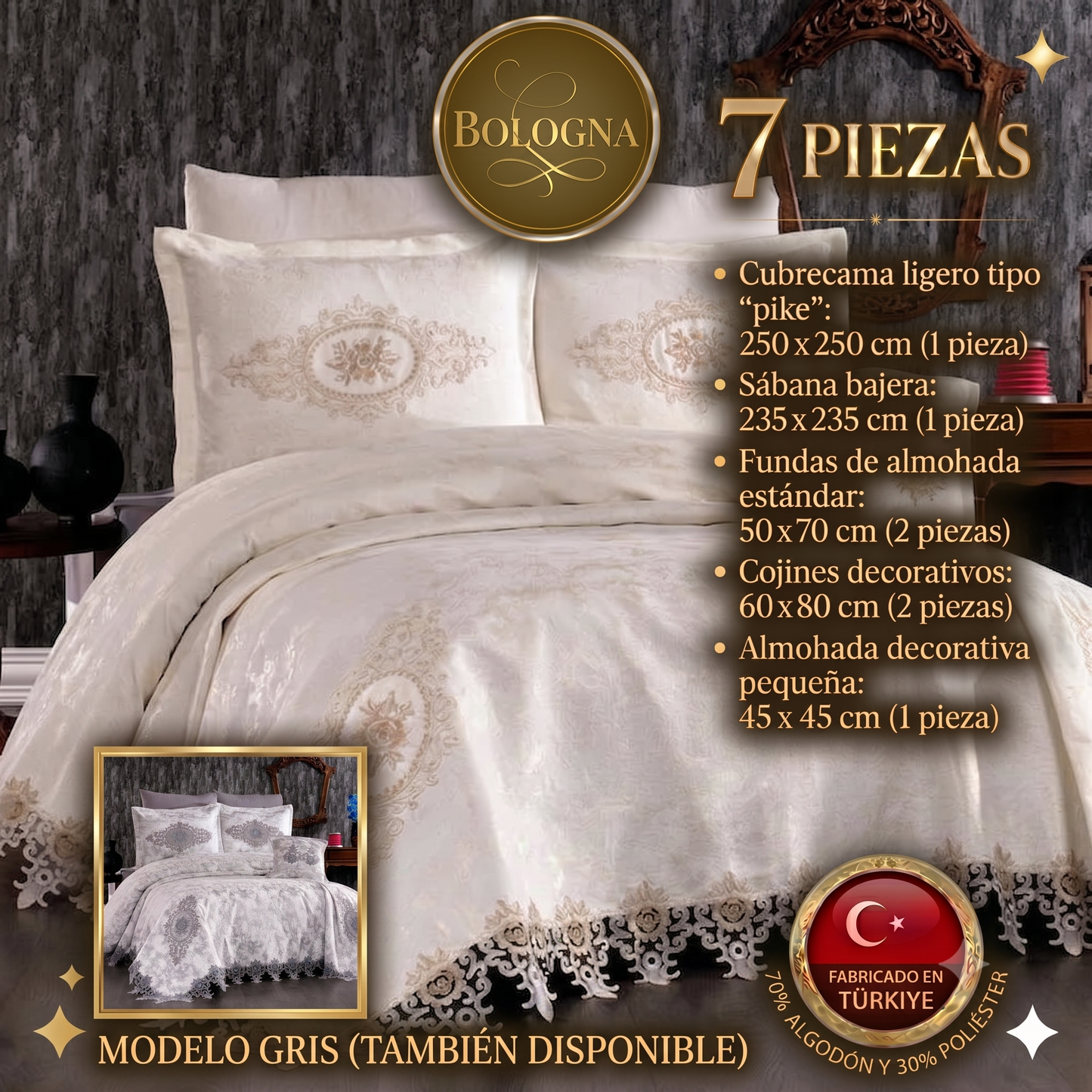 Juego de Cama de Lujo "Bologna" – Elegancia Clásica con Bordados en Relieve