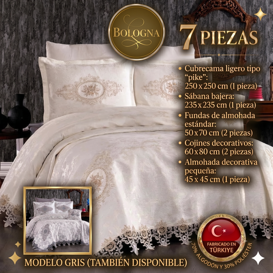 Juego de Cama de Lujo "Bologna" – Elegancia Clásica con Bordados en Relieve