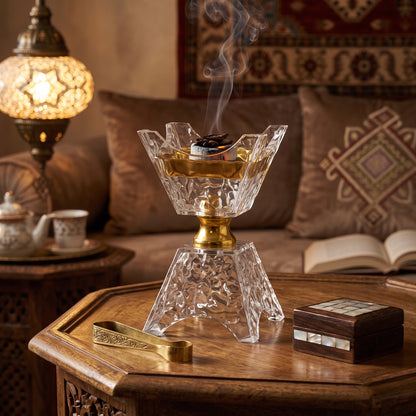 Incensário árabe transparente e dourado — Design moderno em cristal