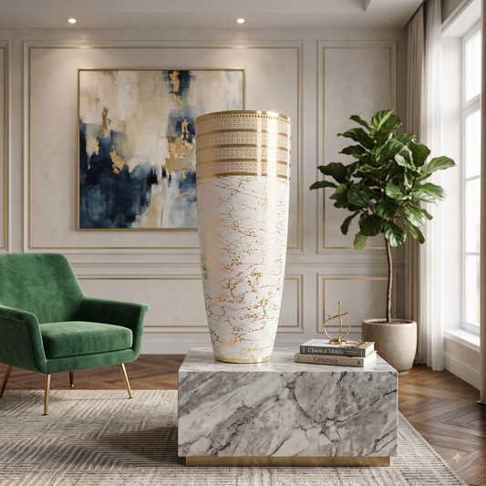 Jarrón Decorativo Elegante Blanco y Dorado – Diseño Alto de Estilo Lujo 1 metro
