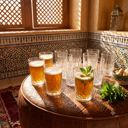 Set de 12 Vasos de Té de Cristal con Relieve Elegante