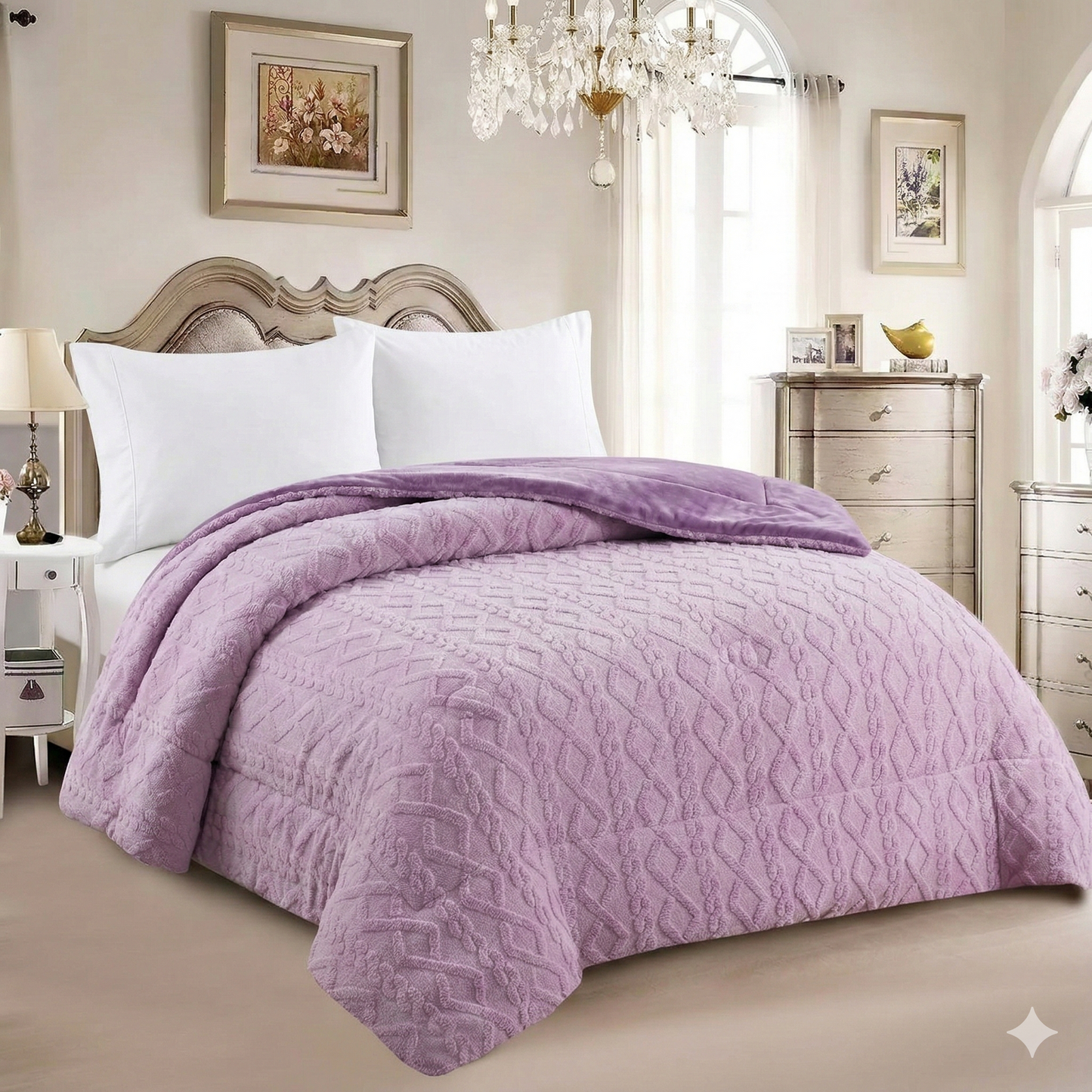 Edredón con TERCIOPELO Modelo Trenzas – 230 x 250 cm - COLOR LILA