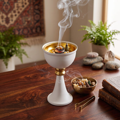 White and Gold Arabic Incense Burner — Classic Cup Design