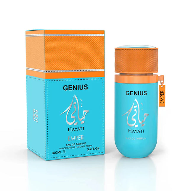 Hayati Genius – Emper (100 ml EDP) · Perfume árabe fresco, amadeirado e versátil para homem, estilo selvagem