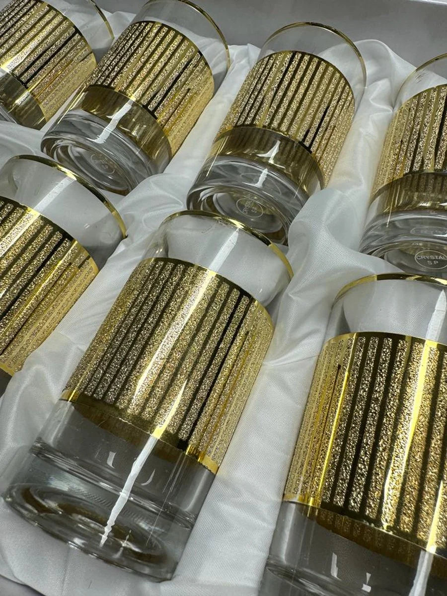 Moroccan Tea Glasses - Gold - Set of 12 Glasses - 178 ml - Tea and Coffee Glasses