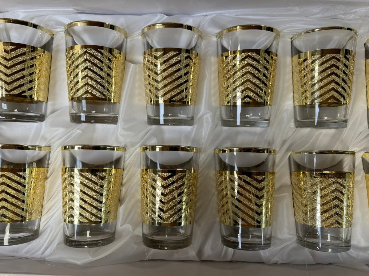 Moroccan Tea Glasses - Gold - Set of 12 Glasses - 178 ml - Tea and Coffee Glasses