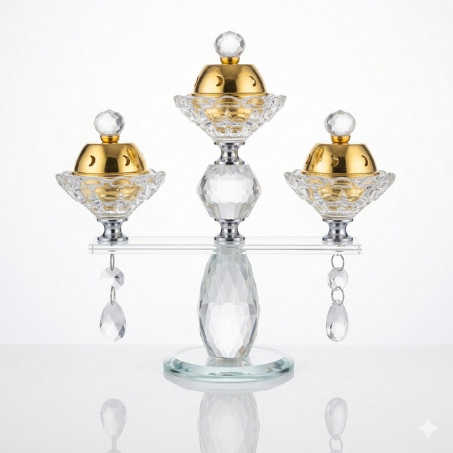 ✨ Queimador de incenso decorativo de vidro com pormenores dourados – Elegância oriental e aroma para o seu lar ✨