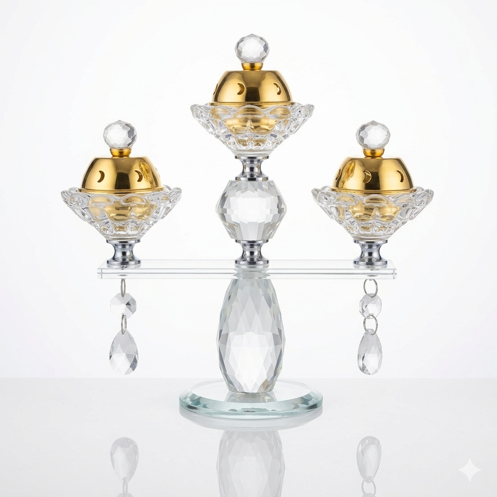 ✨ Queimador de incenso decorativo de vidro com pormenores dourados – Elegância oriental e aroma para o seu lar ✨