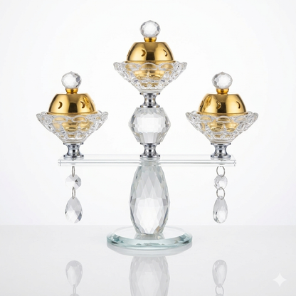 ✨ Queimador de incenso decorativo de vidro com pormenores dourados – Elegância oriental e aroma para o seu lar ✨