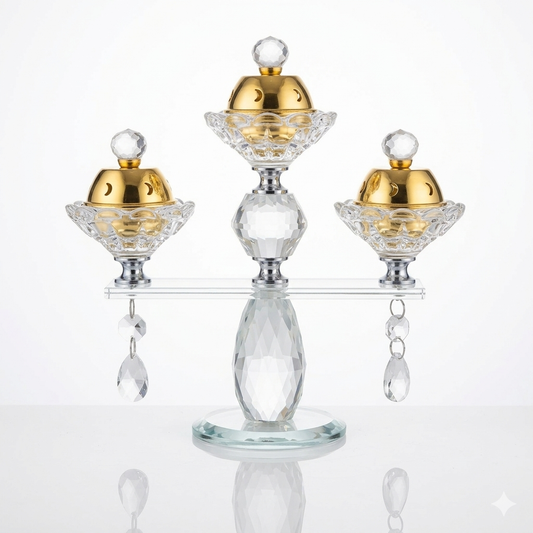 ✨ Quemador de incienso decorativo de cristal con detalles dorados – Elegancia oriental y aroma para tu hogar ✨
