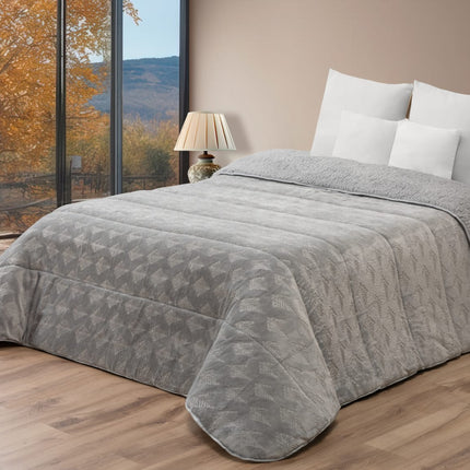 Edredón Comforter Polar con Sherpa COLOR GRIS – MODELO Hojas de Brisa - 240 x 260 cm (POLAR 16)