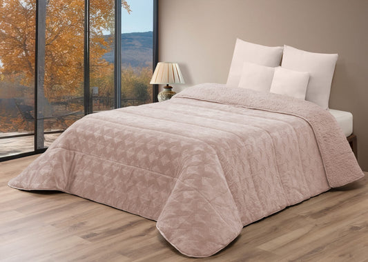 Edredón Comforter Polar con Sherpa COLOR BEIGE – MODELO Hojas de Brisa - 240 x 260 cm (POLAR 16)