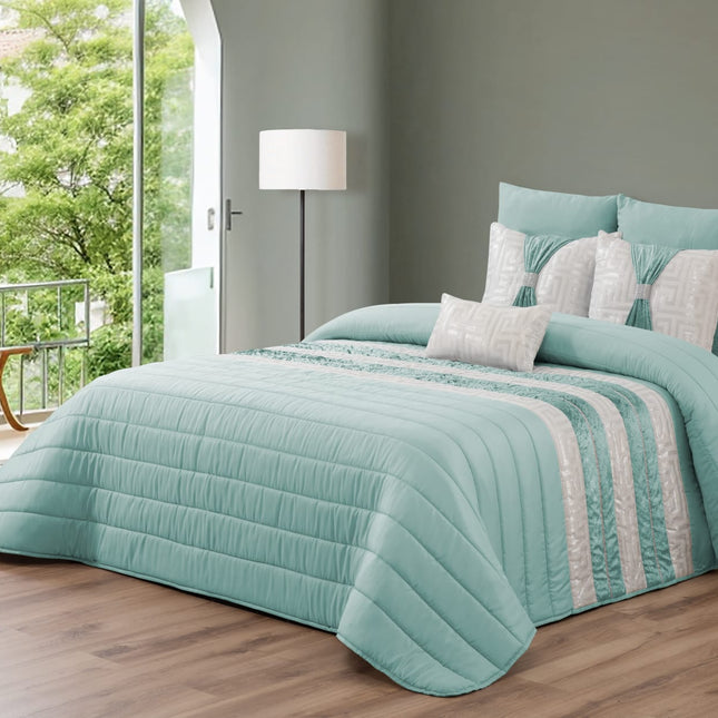 Colcha Decorativa JESSICA con Relleno Elegante y 2 Almohadas, Ideal para Todas las Estaciones, medida 250 x 260 - COLOR VERDE
