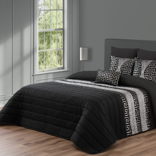 Colcha Decorativa JESSICA con Relleno Elegante y 2 Almohadas, Ideal para Todas las Estaciones, medida 250 x 260 - COLOR NEGRO