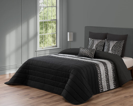 Colcha Decorativa JESSICA con Relleno Elegante y 2 Almohadas, Ideal para Todas las Estaciones, medida 250 x 260 - COLOR NEGRO