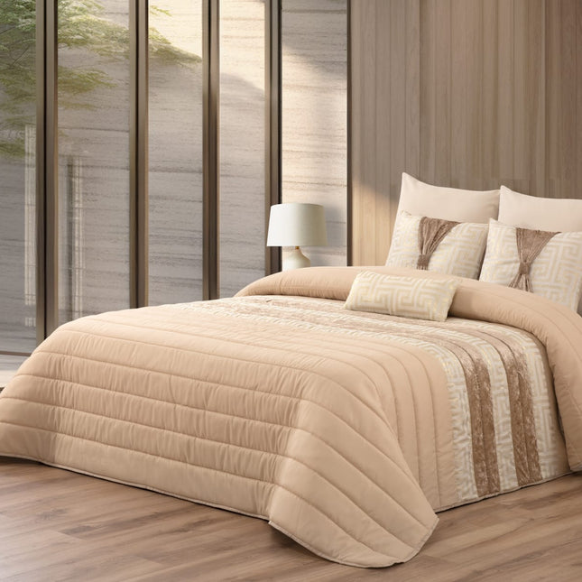 Colcha Decorativa JESSICA con Relleno Elegante y 2 Almohadas, Ideal para Todas las Estaciones, medida 250 x 260 - COLOR BEIG