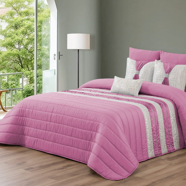 Colcha Decorativa JESSICA con Relleno Elegante y 2 Almohadas, Ideal para Todas las Estaciones, medida 250 x 260 - COLOR ROSA