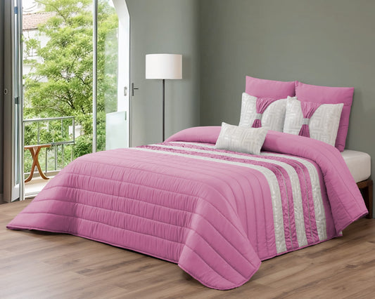 Colcha Decorativa JESSICA con Relleno Elegante y 2 Almohadas, Ideal para Todas las Estaciones, medida 250 x 260 - COLOR ROSA