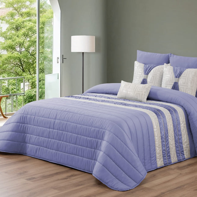 Colcha Decorativa JESSICA con Relleno Elegante y 2 Almohadas, Ideal para Todas las Estaciones, medida 250 x 260 - COLOR LILA