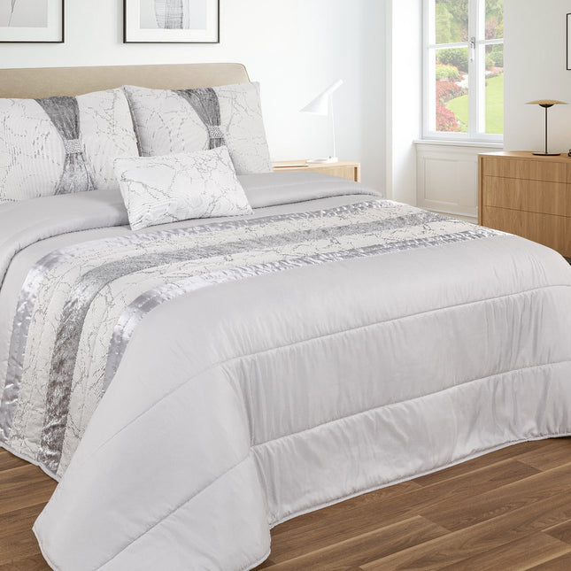 Colcha elegante MARMORE – Conjunto decorativo com três almofadas, 250 x 260 cm – COR CINZA