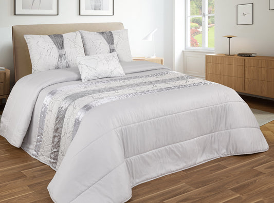 Colcha MARMORE Elegante – Conjunto Decorativo con Tres Almohadas, 250 x 260 cm - COLOR GRIS