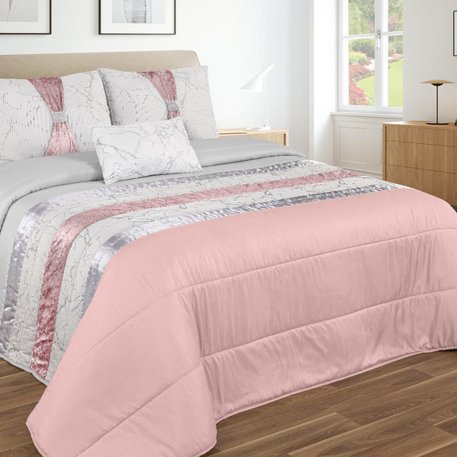 Colcha elegante MARMORE – Conjunto decorativo com três almofadas, 250 x 260 cm - ROSA