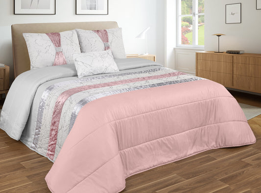 Colcha MARMORE Elegante – Conjunto Decorativo con Tres Almohadas, 250 x 260 cm - COLOR ROSA