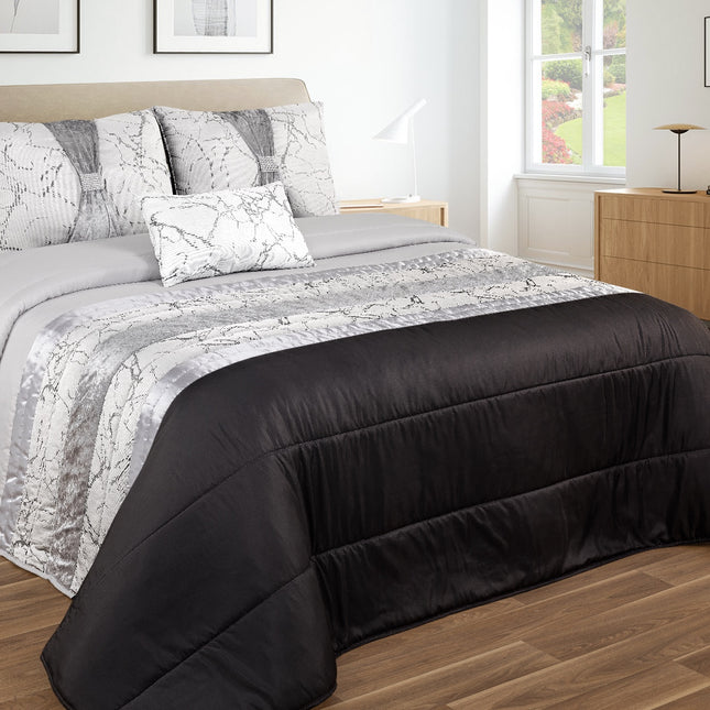 Colcha elegante MARMORE – Conjunto decorativo com três almofadas, 250 x 260 cm - PRETO