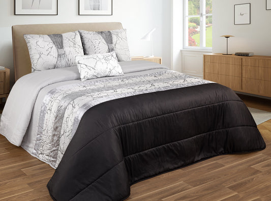 Colcha MARMORE Elegante – Conjunto Decorativo con Tres Almohadas, 250 x 260 cm - COLOR NEGRO