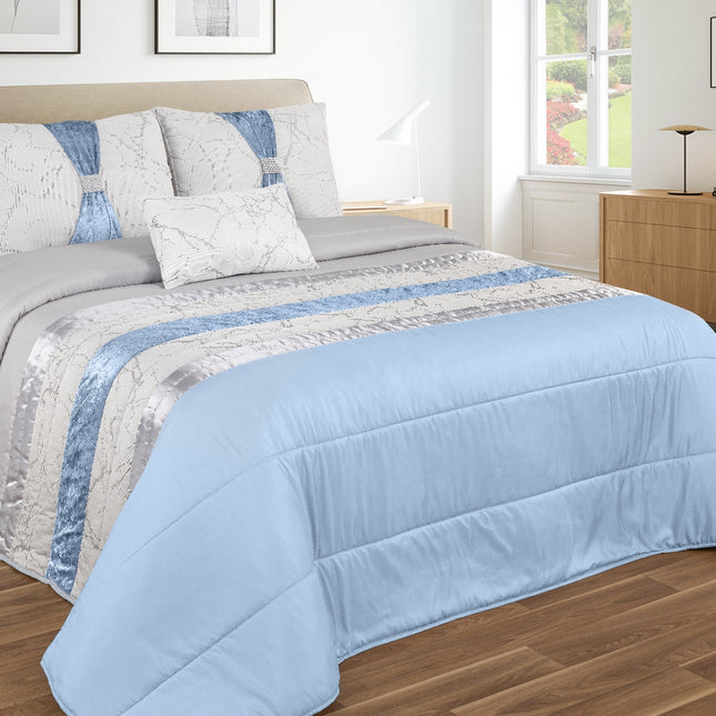 Colcha elegante MARMORE – Conjunto decorativo com três almofadas, 250 x 260 cm - COR AZUL