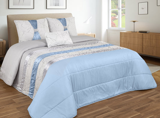 Colcha MARMORE Elegante – Conjunto Decorativo con Tres Almohadas, 250 x 260 cm - COLOR AZUL