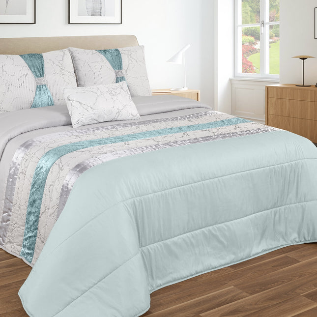 Colcha elegante MARMORE – Conjunto decorativo com três almofadas, 250 x 260 cm – COR VERDE