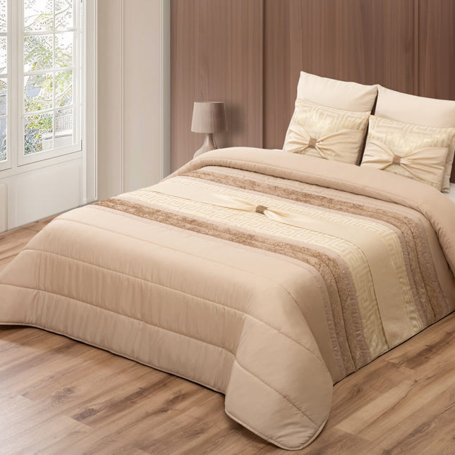 JENNY Colcha Elegante – Conjunto Decorativo com Duas Almofadas – COR BEGE