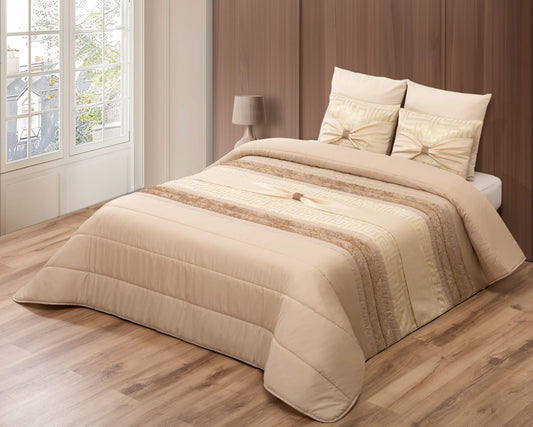 Colcha JENNY Elegante – Conjunto Decorativo con Dos Almohadas - COLOR BEIG