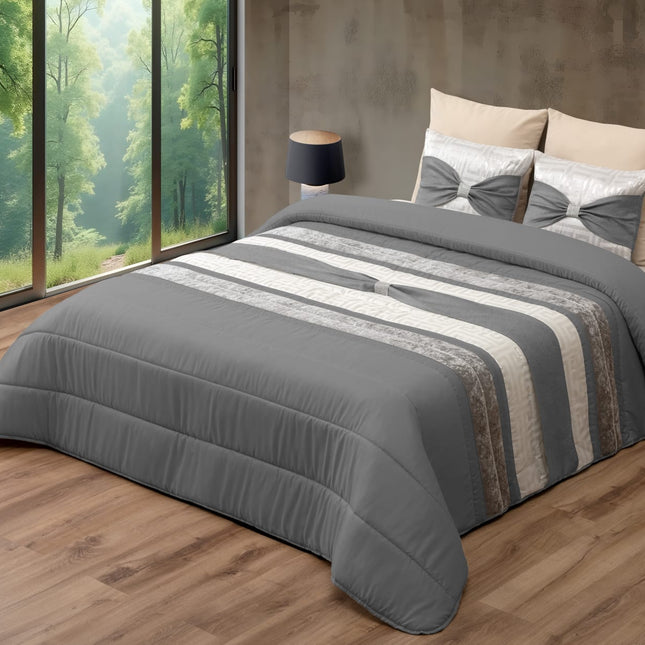 Conjunto de colcha elegante JENNY – Conjunto decorativo com duas almofadas – CINZA ESCURO